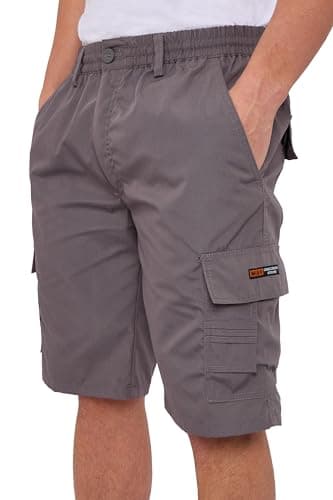 Image of LABEL APPAREL Mens Cargo Combat Shorts Casual Cotton Elasticated Waist Regular Fit Cargo Short Workwear Half Pants, Grey 4XL