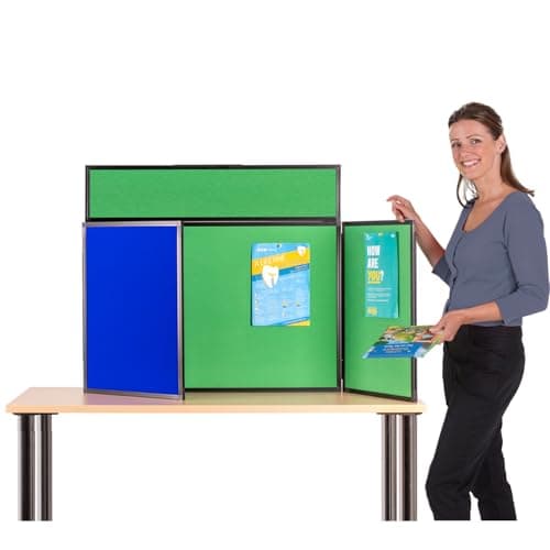 Image of Wonderwall Foldaway Exhibition Display 3 Panel Kit (Landscape| Dual Colours Royal Blue/Quince Green| with Bag, Header & 100 Adhesive dots | Ideal for Schools, Fairs, Office,Events