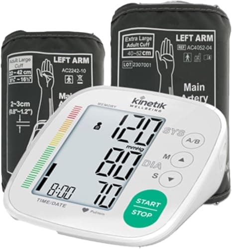 Image of Kinetik Wellbeing Advanced Blood Pressure Monitor - Fully Automatic Upper Arm Blood Pressure Machine with Universal & XL Cuffs (22-42cm, 40-52cm), Digital Sphygmomanometer Tester Kit