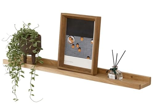 Image of Gieanoo Floating Shelf, 50cm Solid Oak Wood Rustic Shelves Wall mounted Picture Ledge with lip radiator shelf Display Rack For Living Room, Kitchen, Bedroom, Bathroom