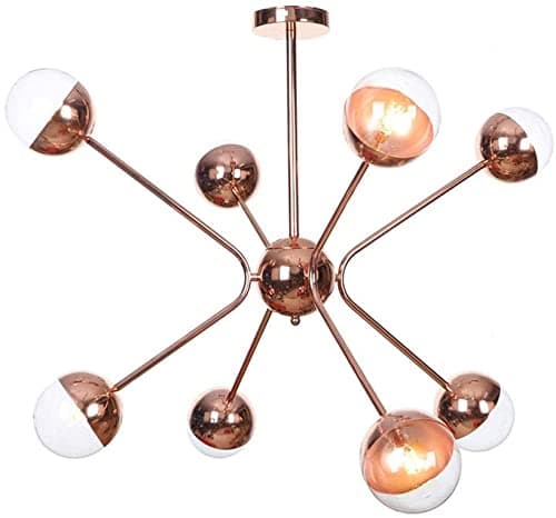Image of GHBSDNEPP Sputnik Chandeliers,Modern Rosed Metal Light,Industrial Hanging Ceiling Light 8-Lights,G4 Led Bulbs Included for Kitchen Island Dining Room-White Lampshade. 8 Light/Transparent Lampshade./8