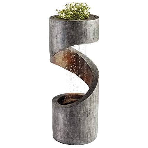 Image of Serenity Spiral Rainfall Water Feature with Planter & LED Lights, Self-Contained Outside Ornament for Garden, Patio & Decking (Height 79cm)