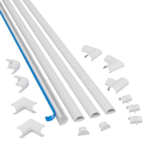 Image of D-Line Micro+ Cable Trunking 4-Pack, Half Round, Paintable, Self-Adhesive, Hide TV Wires, Cable Management - 4X 20mm (W) x 10mm (H) x 1m Lengths & Accessories - White