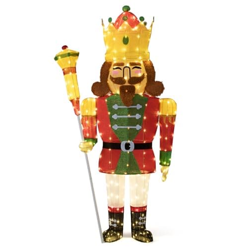 Image of COSTWAY 5FT/5.6FT/6FT Lighted Nutcracker Soldier, Outdoor 3D Christmas Decoration with LED Lights, Ground Stakes and Zip Ties, Pre-Lit Xmas Holiday Traditional Ornament (Colorful, 6FT)