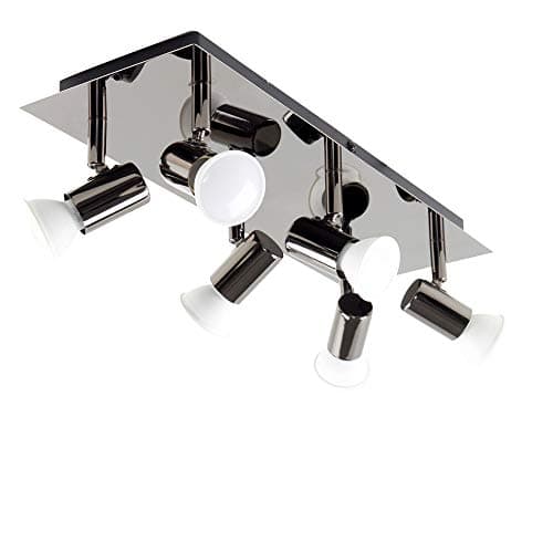 Image of MiniSun | Modern Rectangular Black Chrome 6 Way Adjustable GU10 Ceiling Spotlight | Ceiling Spots, Home Décor & Improvement Essential | Includes 5W LED Bulbs [3000K Warm White] | Mains Wired