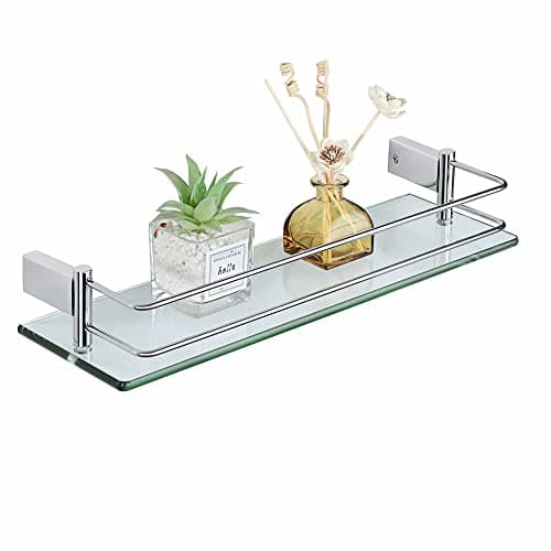 Image of SAYAYO Tempered Glass Shelf Bathroom Shelf Wall Mounted 16 Inches, 8MM Extra-Thick Glass and SUS304 Stainless Steel Polished Chromed Frame, EGC1000-40-C
