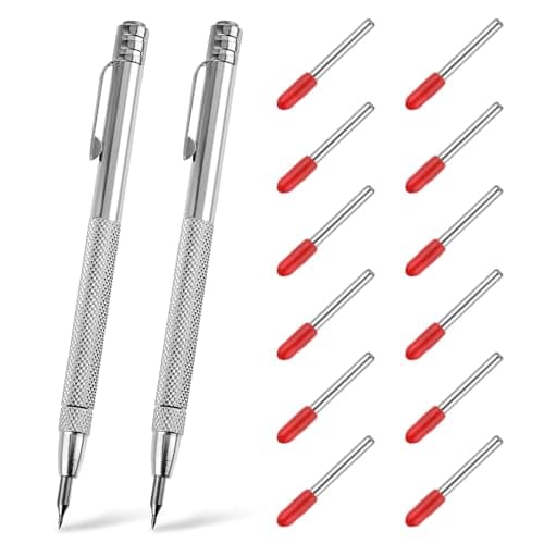 Image of TIEOME 2 PCS Tungsten Carbide Scriber with Magnet with 12 Replacement Marking Tip, Aluminium Etching Engraving Pen Machinist Carbide Scribe Tool Etching Pen With Clip for Glass/Ceramics/Metal Sheet