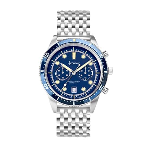Image of Accurist Dive 42mm Quartz Watch in Blue with Chronograph Analogue Display, and Stainless Steel Bracelet 72004