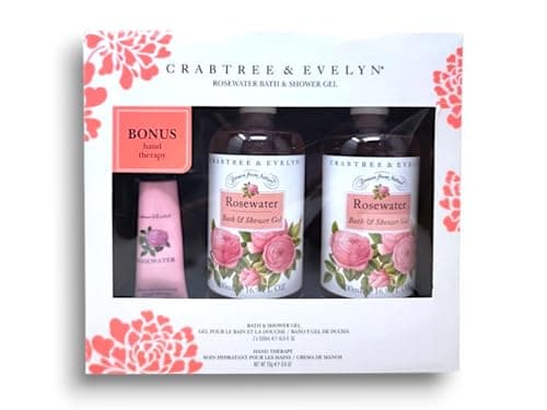 Image of Crabtree and Evelyn | Rosewater Gift Set | 2x Bath & Shower Gel 500 mL Each & Hand Therapy 25g [Imperfect/Damaged Box]