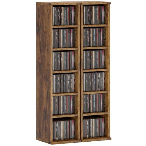 Image of HOMCOM 204 CD Storage Units Set of 2, Blu-Ray Tower Rack with Adjustable Shelves, Bookcase Storage Organiser, Rustic Brown
