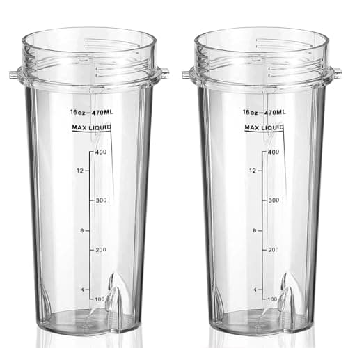 Image of 470ml/16oz Cups for Ninja 700W Slim Blender QB3001UKS BL770 BL780 BL660 BL740 BL810, Replacement Parts for Nutri Ninja 1100W/1200w/1500w Series Blenders (2 Pack)