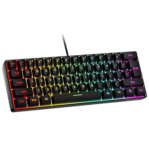 Image of Snpurdiri 60% Wired Gaming Keyboard, RGB Backlit Ultra-Compact Water-Resistant Mini Keyboard, 61 Keys, for PC/Mac Gamers, Typists, Travel, Easy to Carry on Business Trips, Black (QWERTY Layout)