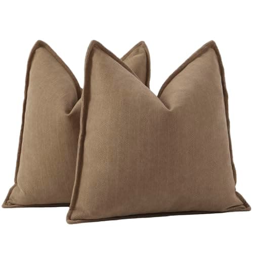 Image of Madizz Textured Chenille Cushion Covers Set of 2 Super Soft Decorative Throw Pillow Covers Boho Pillowcases Modern Home Decor for Sofa Bedroom 20x20 inch, 50x50 cm, Brown