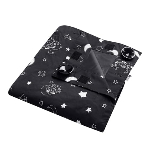 Image of Tommee Tippee Sleeptight Portable Blackout Blind, Medium, 99 x 130 cm, Star and Moon Print, Suction Cups, Lightweight, Adjustable Baby and Toddler Blind