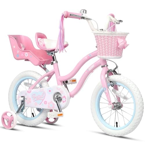 Image of Glerc 16 Inch Kids Bike for 4 5 6 7 Years Old Girls,Princess Style with Streamers & Basket & Stabilisers, Pink