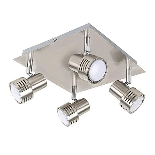 Image of MiniSun | Modern Chrome 4 Way GU10 Square Ceiling Spotlight - Complete with Thermal Plastic 5w High Power Frosted Lens Bulbs 3000K | Ceiling Lights & Home Improvements Essential | Mains Wired