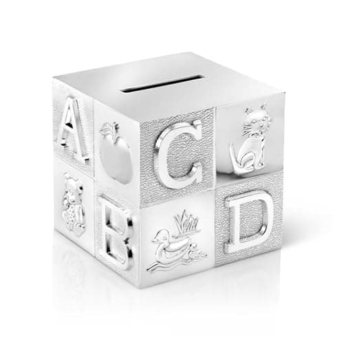 Image of Spardose Money Box in ABC Cube Design 7.5 x 7.5cm Tarnish-Proof Silver-Plated