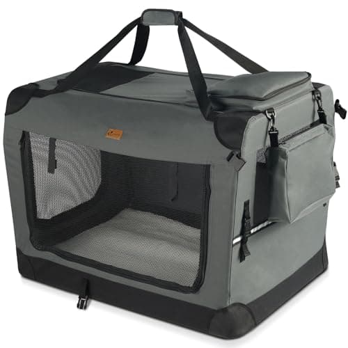 Image of VOUNOT Dog Carrier XL, Foldable Pet Travel Transport Bag, Extra Large Portable Fabric Dog Crate w/Cushion, Grey