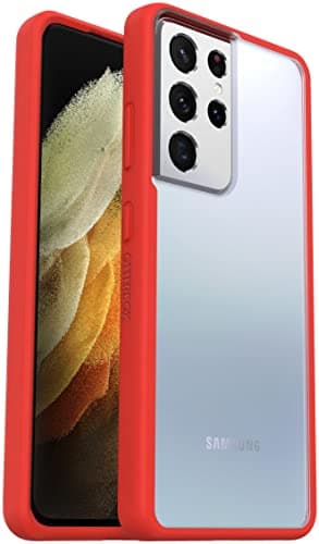 Image of OtterBox React Series Case for Samsung Galaxy S21 Ultra 5G, Shockproof, Drop proof, Ultra-Slim, Protective Thin Case, Tested to Military Standard, Clear/Red