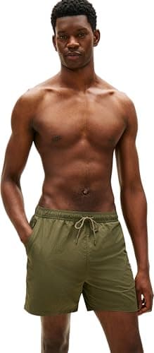 Image of Tommy Hilfiger Men's Medium Drawstring Zip Pocket UM0UM03748 Swim Trunk, Khaki (Army Green), M
