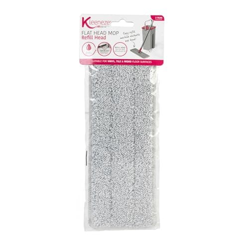 Image of Kleeneze KL080936EU7 Refill Head for Flat Mop KL062253, No Drips or Streaks, Clean Vinyl, Tile and Wood Surfaces, Slim Line Mop Head, 32 x 11 x 0.5 cm, Microfibre, Pink/Grey