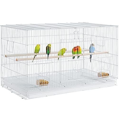 Image of Yaheetech Wide Flight Bird Cage for Small Birds Budgies/Parrots/Cockatiels/Parakeets/Conures/Lovebirds White