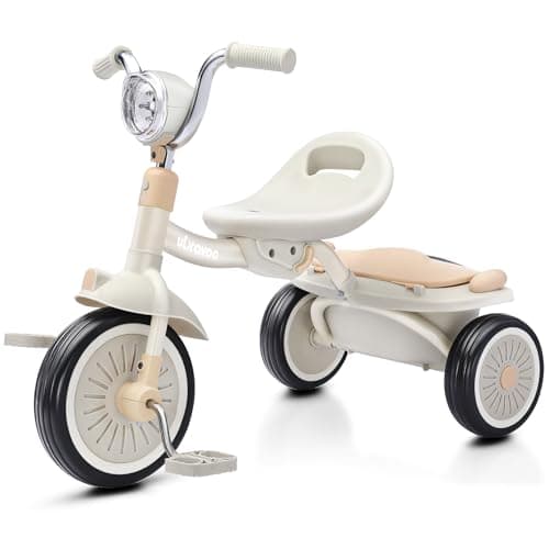 Image of UBRAVOO Baby Tricycle, Foldable Toddler Trike with Pedals, Cool Lights, Durable Wheels and Comfortable Seat, Baby First Walker Trike for 1-5 Years Old Girls, Boys (White)