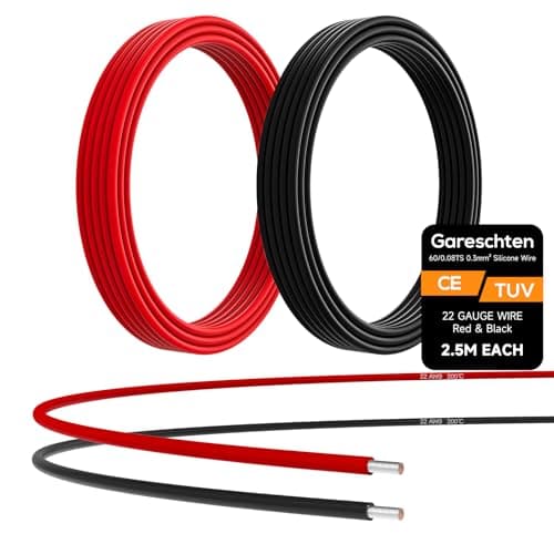 Image of 22 AWG Electrical Wire 2x2.5m Soft Silicone Tinned Copper Wire (Red & Black) - Low Impedance, High Temp Resistant Stranded Copper Cable for DIY, Toys, RC Models, Drones & Industrial Applications