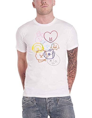 Image of BT21 Official T Shirt BTS Faces K-Pop Koya Shooky Mang Chimmy Official Unisex L White
