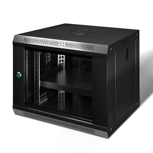 Image of 9U Wall Mount Server Cabinet Enclosure Lockable IT Network Rack Glass Door Black For Office And Server room Cabinet With A Lock
