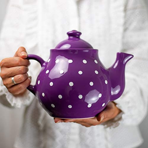 Image of City to Cottage Ceramic 60 oz Teapot, Large Tea Pot for Bloomig and Loose Tea Leaf, Handcrafted Premium Teaware, Purple Polka Dot Tea Pot for (5-6 Cups) Serving Tea, Teapot for Tea Lovers