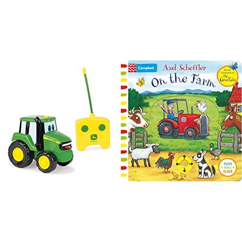 Image of John Deere Remote Controlled Johnny Tractor, For 18 Months & 2, 3, 4+ Years Old Kids & On the Farm: A Push, Pull, Slide Book (Campbell Axel Scheffler, 8)