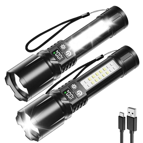 Image of Shadowhawk 2 Pack LED Torch Rechargeable, Super Bright 2200LM Flashlight with COB Light - Compact & 7-Mode (Built-in Battery), Dual Switch & One-Click On/Off for Camping/Dog Walking/Emergency