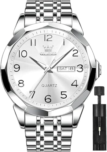 Image of OLEVS Watch for Men Business Dress Diamond Analog Quartz Date Luxury Classic Stainless Steel Waterproof Luminous Two Tone Wrist Watch
