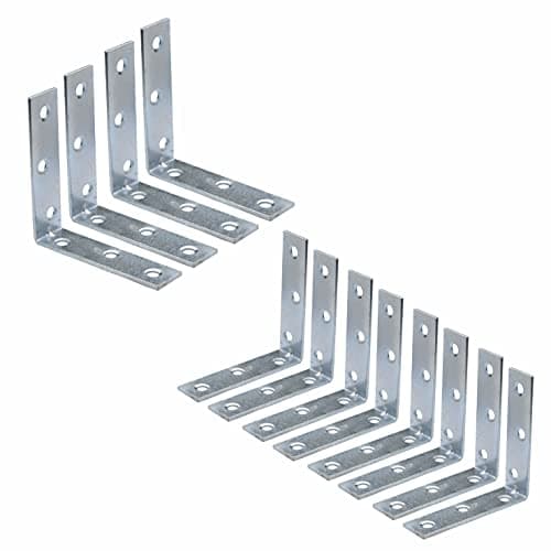 Image of SUL Bright Zinc Plated Corner Braces Brackets Plates, Joint Right Angle Bracket 90 Degree Corner Fastener for Wood Furniture Bedframe Cabinet Drawer Chair - 100mm (4 inch) (12pk)
