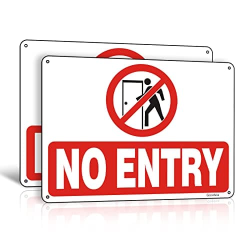 Image of Goodvia No Entry Signs Reflective Aluminum 7 x 10 Inches Metal with 4 Pre-Drilled Holes Easy Mounting Indoor Outdoor Use 2 Pack