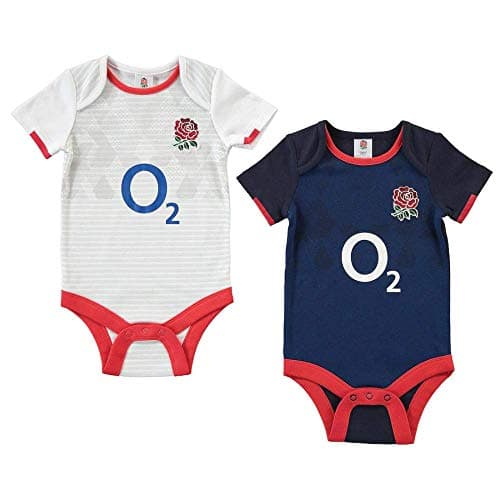 Image of England Rugby RFU 2 Pack Baby Vests Bodysuits | 2020/21 Kit Design (0-3 Months) White