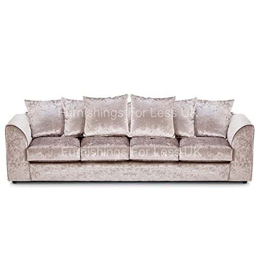 Image of Furnishings For Less UK New 4 Seater Sofa Large Mink Crushed Velvet Fabric Sofa | Crystal Scatter Back (Mink, 4 Seater)
