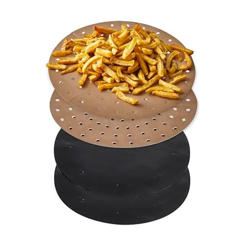 Image of Tower TLINER2 Reusable Round Air Fryer Liners, Pack of 4 Circular Paper Accessories, Suitable for Most 5 to 7 Litre Air Fryers Including Tower Vortx and Ninja Foodi, Non-Stick, Dishwasher Safe