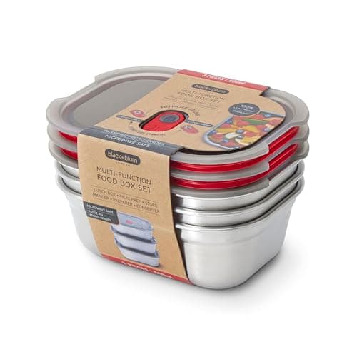 Image of BLACK + BLUM Lunch Bowl Set - Reusable Meal Prep Containers for Picnic & Camping - Microwavable Stainless Steel Lunch Food Storage Box with Leak Proof Lid - Dishwasher Oven Safe - Small 600ml x 3