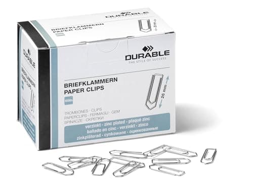 Image of DURABLE Paper Clips 26 mm Zinc Plated - Box of 1000 Clips - For Keeping Important Documents Safely Together