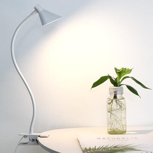 Image of White Desk Lamp with Clip, 3 Color Modes & 10 Brightness Levels, Small Book Reading Light for Bedside, Painting, Music Stand, Study, USB Plug-in