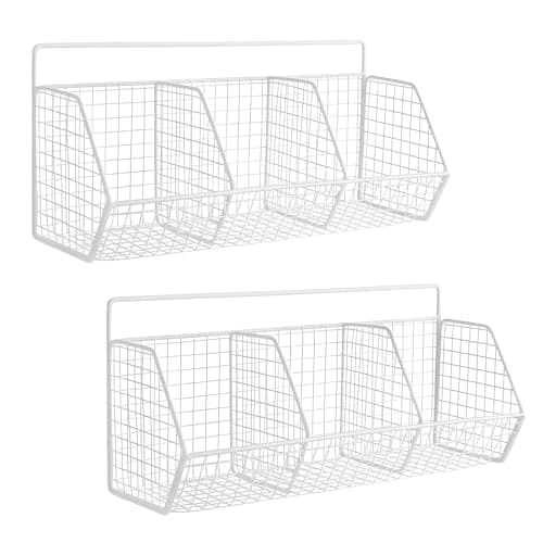 Image of GREENSAPPIRE 2PCS Wall-Mounted Kitchen & Bathroom Baskets – White Metal Wire Shelves No-Drill Adhesive Storage Organizer for Kitchen, Shower, or Home