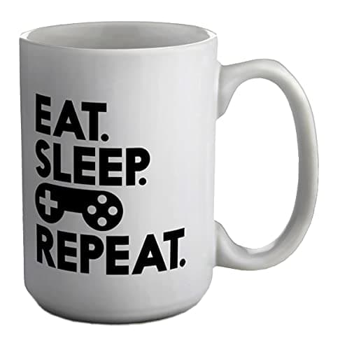 Image of Shopagift Eat Sleep Game Repeat White 15oz Large Mug Cup