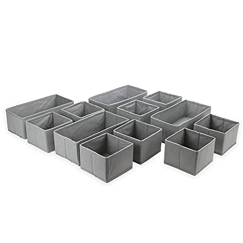 Image of Fabric Storage Cubes Grey – Set of 12 Foldable Wardrobe Organiser Boxes with Handles – Closet Shelf & Drawer Bins for Clothes, Baby, Toys | M&W