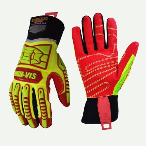 Image of Seibertron HIGH-VIS HRIG Anti Impact Work Gloves Hi-Vis Oil and Gas Water Resistant Safety Heavy Duty Utility Mechanic Rigger Glove with TPR Protection Yellow Red S