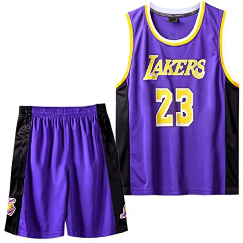 Image of Kids Boys Basketball Kit 2 Piece Sleeveless Basketball Training Jersey and Shorts Set Purple
