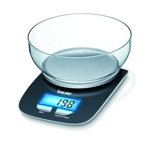 Image of Beurer KS25 Digital Kitchen Scale | With 1.2l weighing bowl | Tare weighing function | Adjustable between kg, g, lb, oz | 3kg weight capacity, black