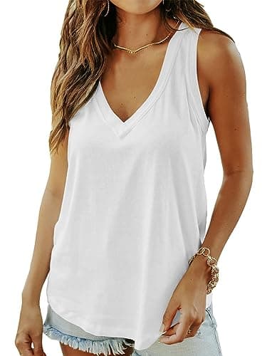 Image of AirMood Women Sexy Summer Cami Tank Top Loose Fit Sleeveless Camisole Vests Shirt (White,L)