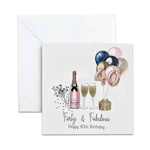 Image of Happy 40th Birthday Card for Women - Forty & Fabulous Luxury Rose Gold & Navy Blue Prosecco Design - Happy 40th Birthday Card for Friend Sister Daughter Wife Mum - Milestone Gifts with Envelope